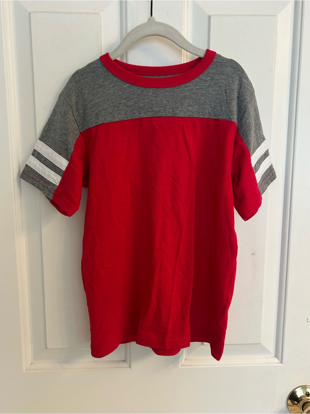 Boys The Children's Place Red and Gray Short Sleeve Tee with Athletic Stripes